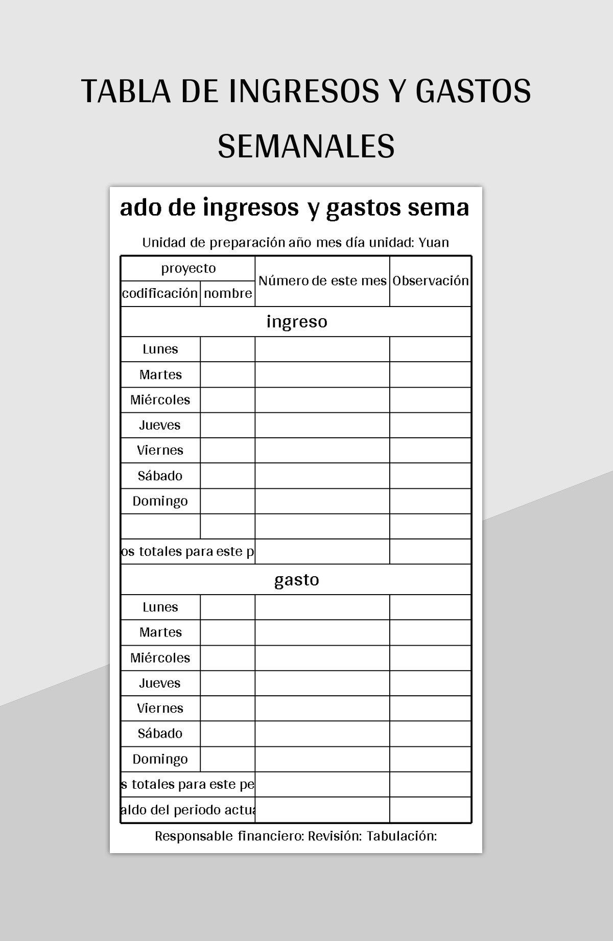 Ejemplo de tabla para seguimiento de gastos